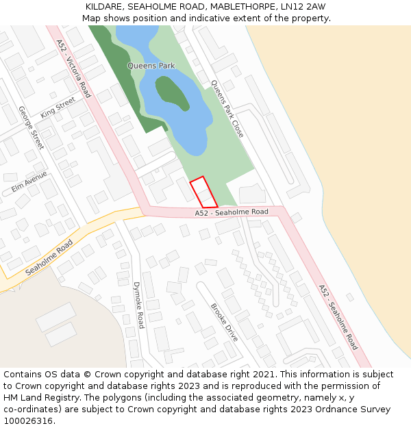 KILDARE, SEAHOLME ROAD, MABLETHORPE, LN12 2AW: Location map and indicative extent of plot