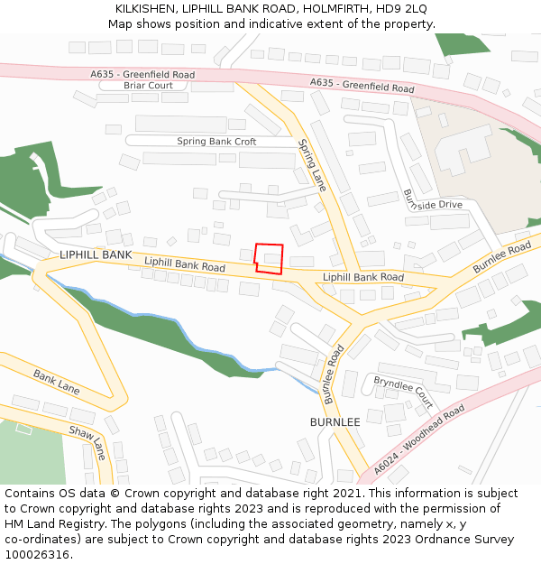 KILKISHEN, LIPHILL BANK ROAD, HOLMFIRTH, HD9 2LQ: Location map and indicative extent of plot
