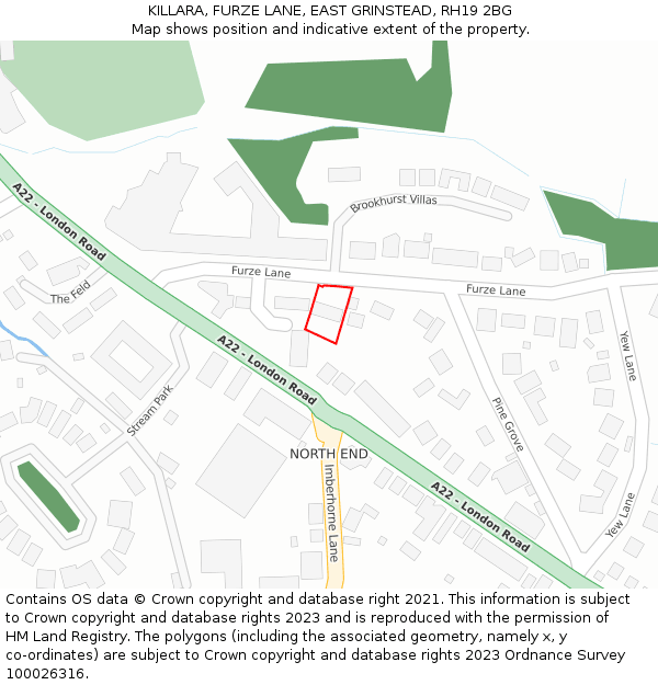 KILLARA, FURZE LANE, EAST GRINSTEAD, RH19 2BG: Location map and indicative extent of plot