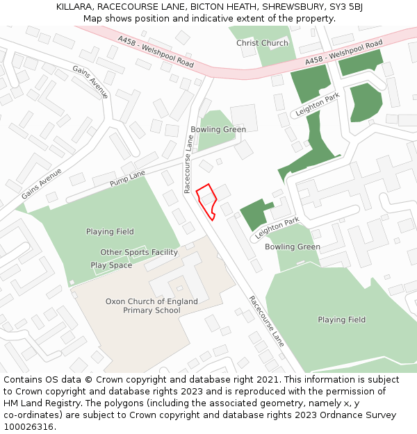 KILLARA, RACECOURSE LANE, BICTON HEATH, SHREWSBURY, SY3 5BJ: Location map and indicative extent of plot