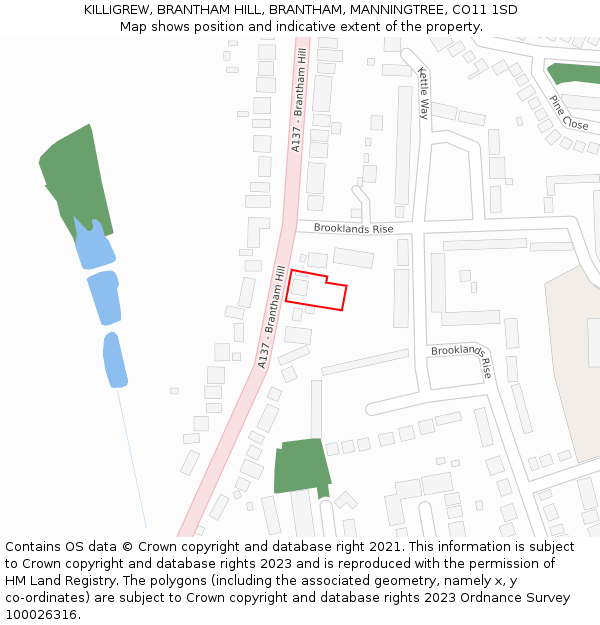 KILLIGREW, BRANTHAM HILL, BRANTHAM, MANNINGTREE, CO11 1SD: Location map and indicative extent of plot