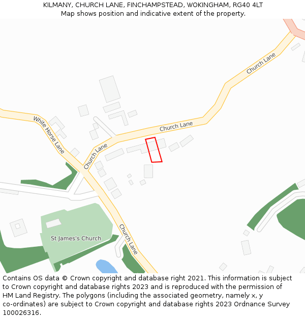 KILMANY, CHURCH LANE, FINCHAMPSTEAD, WOKINGHAM, RG40 4LT: Location map and indicative extent of plot