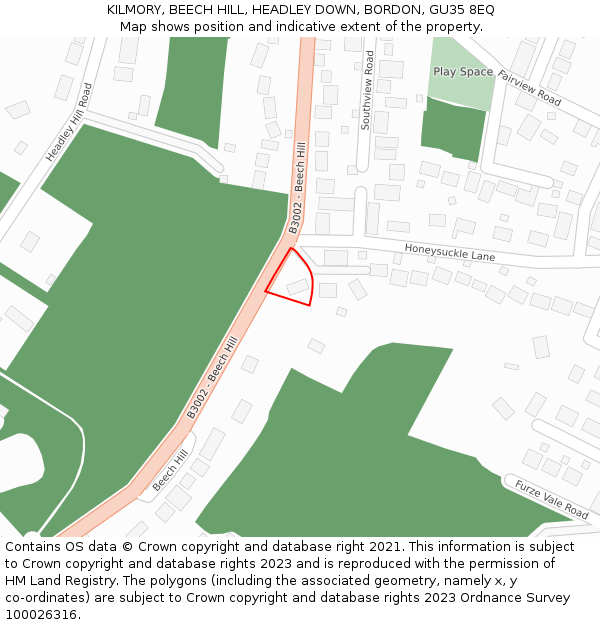 KILMORY, BEECH HILL, HEADLEY DOWN, BORDON, GU35 8EQ: Location map and indicative extent of plot