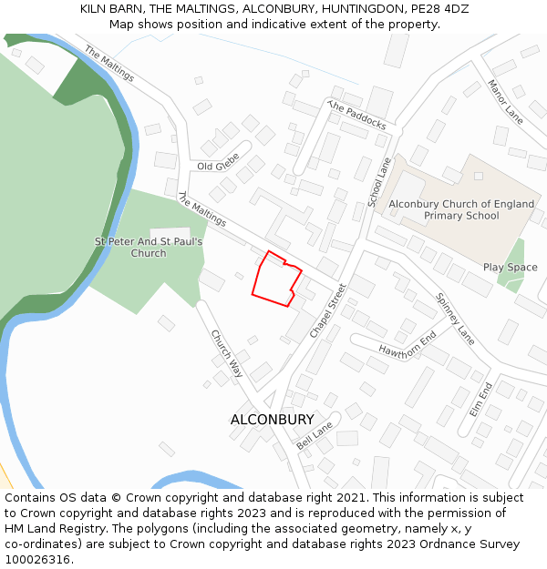 KILN BARN, THE MALTINGS, ALCONBURY, HUNTINGDON, PE28 4DZ: Location map and indicative extent of plot