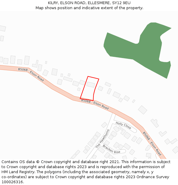 KILRY, ELSON ROAD, ELLESMERE, SY12 9EU: Location map and indicative extent of plot