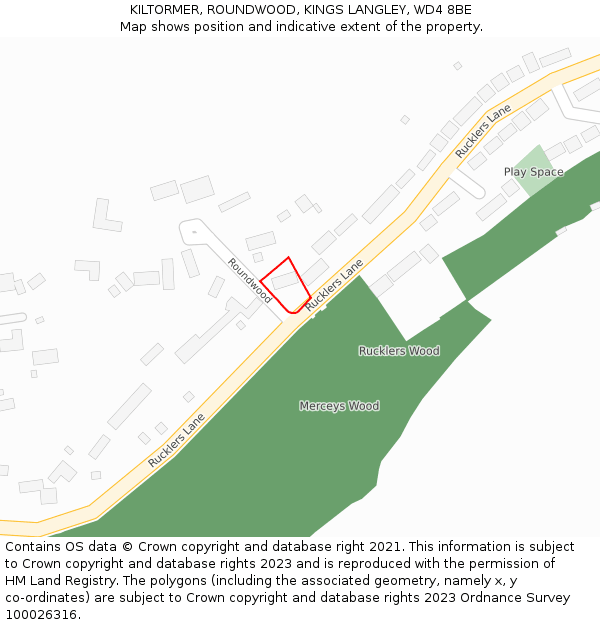 KILTORMER, ROUNDWOOD, KINGS LANGLEY, WD4 8BE: Location map and indicative extent of plot
