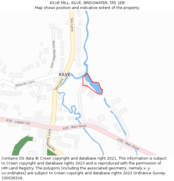 KILVE MILL, KILVE, BRIDGWATER, TA5 1EB: Location map and indicative extent of plot