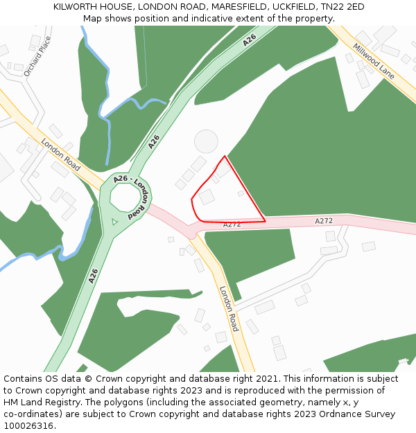 KILWORTH HOUSE, LONDON ROAD, MARESFIELD, UCKFIELD, TN22 2ED: Location map and indicative extent of plot