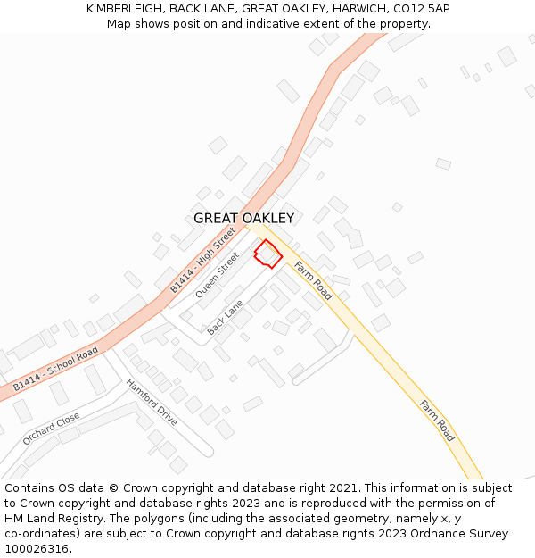 KIMBERLEIGH, BACK LANE, GREAT OAKLEY, HARWICH, CO12 5AP: Location map and indicative extent of plot