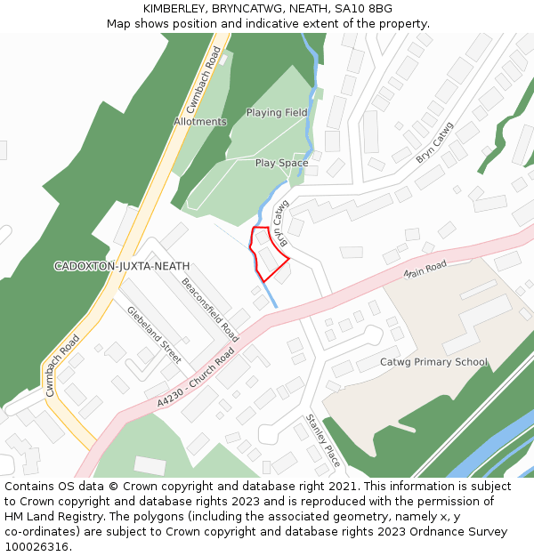 KIMBERLEY, BRYNCATWG, NEATH, SA10 8BG: Location map and indicative extent of plot