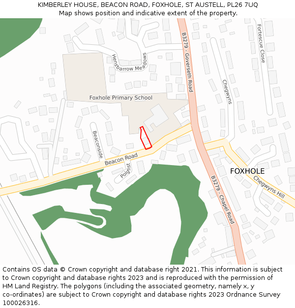 KIMBERLEY HOUSE, BEACON ROAD, FOXHOLE, ST AUSTELL, PL26 7UQ: Location map and indicative extent of plot