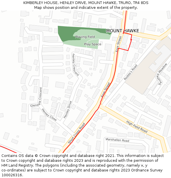KIMBERLEY HOUSE, HENLEY DRIVE, MOUNT HAWKE, TRURO, TR4 8DS: Location map and indicative extent of plot