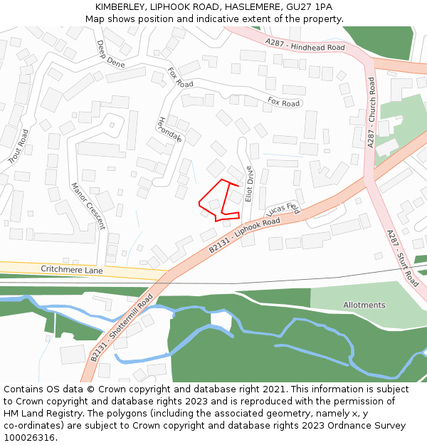 KIMBERLEY, LIPHOOK ROAD, HASLEMERE, GU27 1PA: Location map and indicative extent of plot