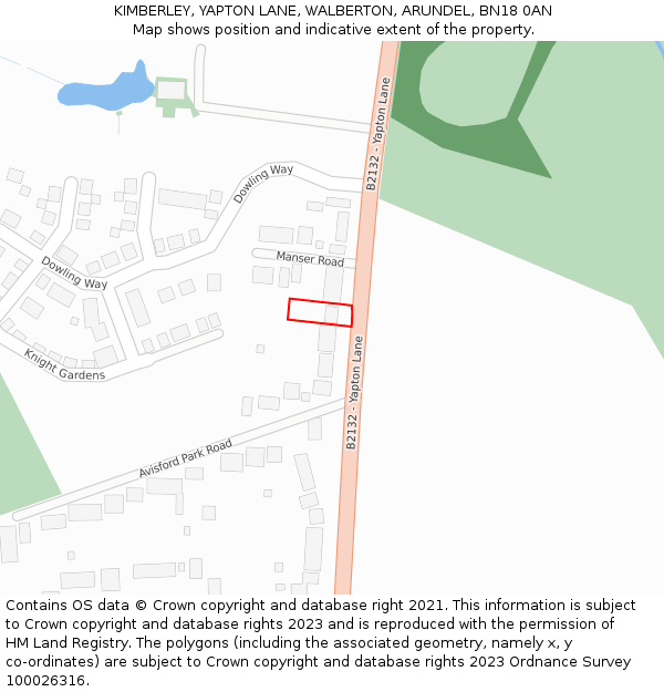 KIMBERLEY, YAPTON LANE, WALBERTON, ARUNDEL, BN18 0AN: Location map and indicative extent of plot