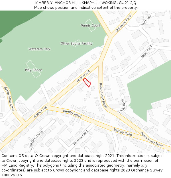 KIMBERLY, ANCHOR HILL, KNAPHILL, WOKING, GU21 2JQ: Location map and indicative extent of plot