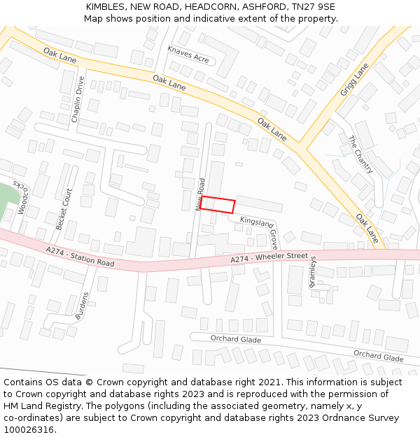 KIMBLES, NEW ROAD, HEADCORN, ASHFORD, TN27 9SE: Location map and indicative extent of plot