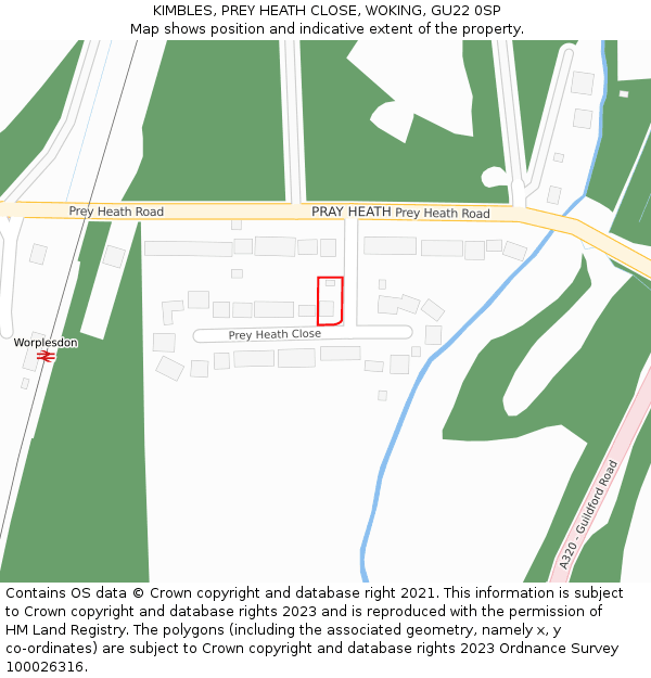 KIMBLES, PREY HEATH CLOSE, WOKING, GU22 0SP: Location map and indicative extent of plot