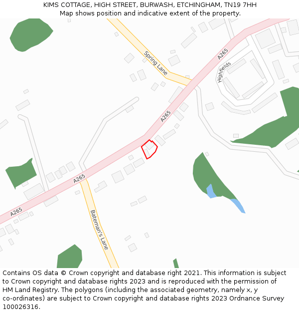 KIMS COTTAGE, HIGH STREET, BURWASH, ETCHINGHAM, TN19 7HH: Location map and indicative extent of plot