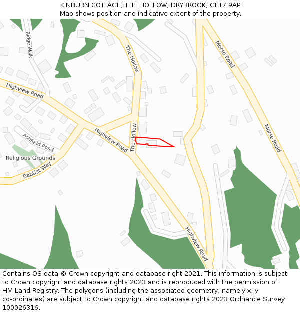 KINBURN COTTAGE, THE HOLLOW, DRYBROOK, GL17 9AP: Location map and indicative extent of plot