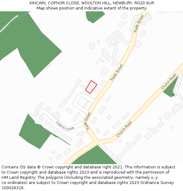 KINCAIN, COPNOR CLOSE, WOOLTON HILL, NEWBURY, RG20 9UR: Location map and indicative extent of plot