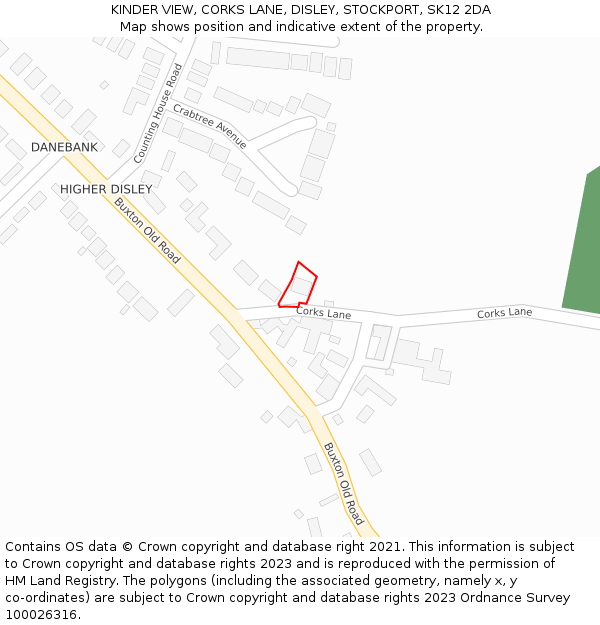 KINDER VIEW, CORKS LANE, DISLEY, STOCKPORT, SK12 2DA: Location map and indicative extent of plot