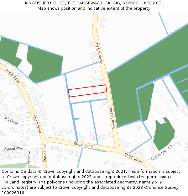 KINGFISHER HOUSE, THE CAUSEWAY, HICKLING, NORWICH, NR12 0BL: Location map and indicative extent of plot