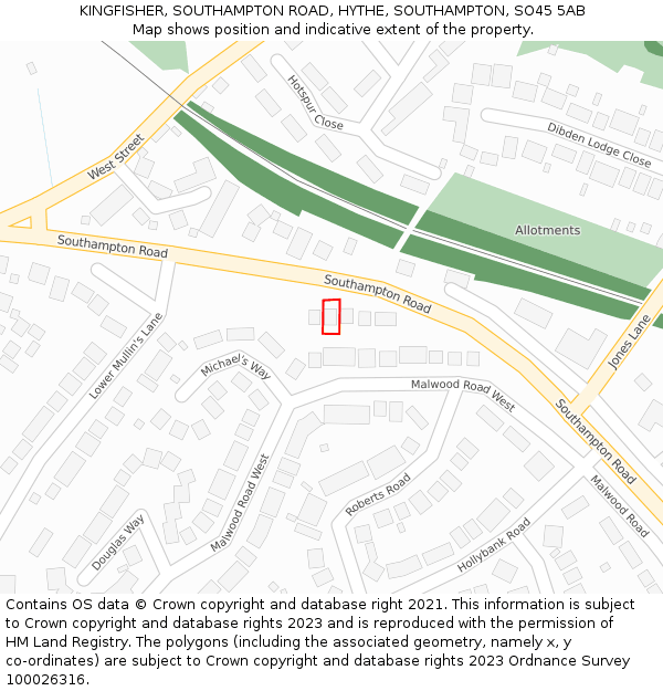 KINGFISHER, SOUTHAMPTON ROAD, HYTHE, SOUTHAMPTON, SO45 5AB: Location map and indicative extent of plot