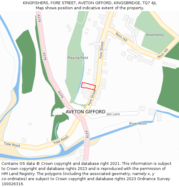 KINGFISHERS, FORE STREET, AVETON GIFFORD, KINGSBRIDGE, TQ7 4JL: Location map and indicative extent of plot