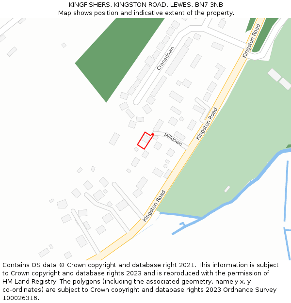 KINGFISHERS, KINGSTON ROAD, LEWES, BN7 3NB: Location map and indicative extent of plot