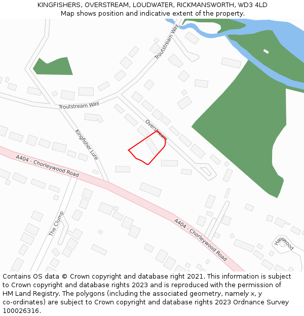 KINGFISHERS, OVERSTREAM, LOUDWATER, RICKMANSWORTH, WD3 4LD: Location map and indicative extent of plot