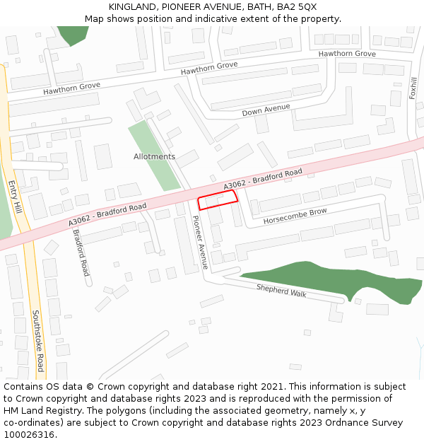 KINGLAND, PIONEER AVENUE, BATH, BA2 5QX: Location map and indicative extent of plot