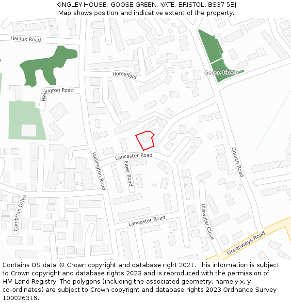 KINGLEY HOUSE, GOOSE GREEN, YATE, BRISTOL, BS37 5BJ: Location map and indicative extent of plot