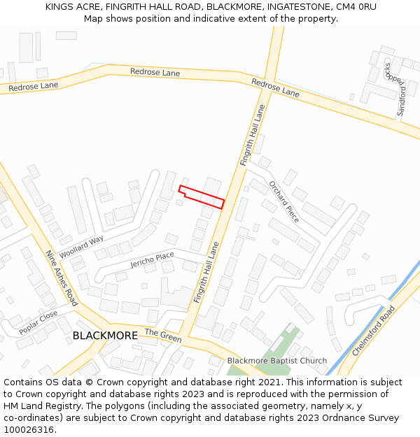 KINGS ACRE, FINGRITH HALL ROAD, BLACKMORE, INGATESTONE, CM4 0RU: Location map and indicative extent of plot