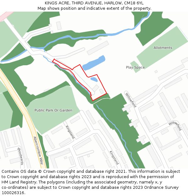 KINGS ACRE, THIRD AVENUE, HARLOW, CM18 6YL: Location map and indicative extent of plot