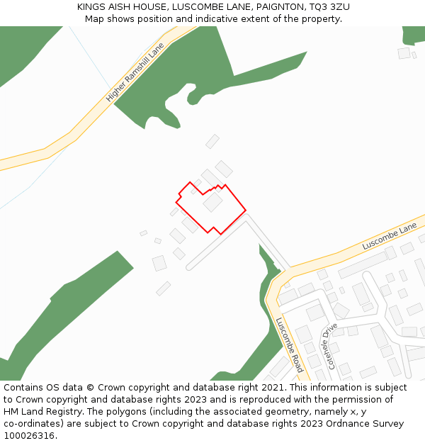 KINGS AISH HOUSE, LUSCOMBE LANE, PAIGNTON, TQ3 3ZU: Location map and indicative extent of plot