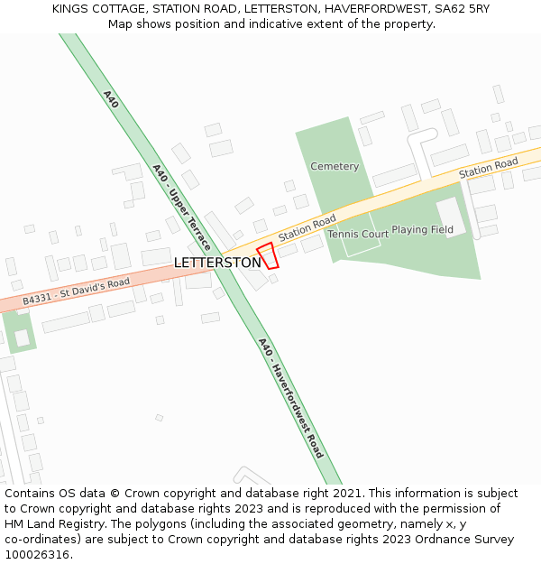 KINGS COTTAGE, STATION ROAD, LETTERSTON, HAVERFORDWEST, SA62 5RY: Location map and indicative extent of plot