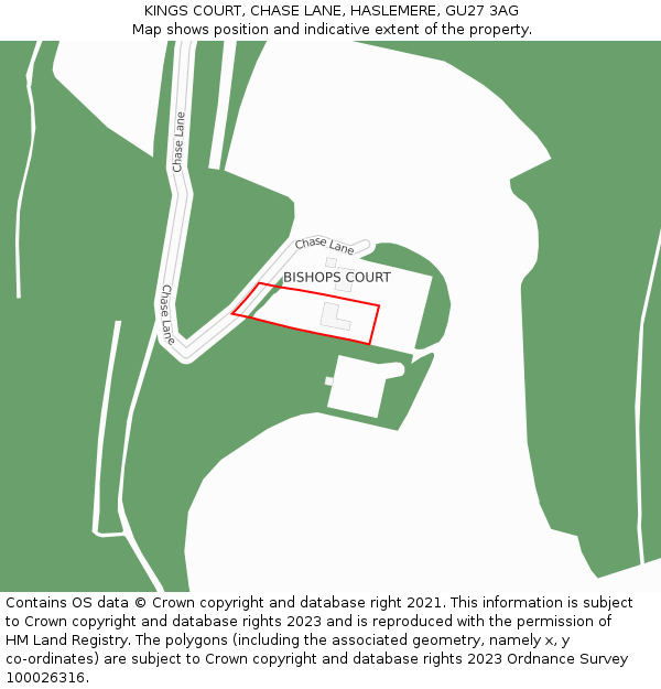 KINGS COURT, CHASE LANE, HASLEMERE, GU27 3AG: Location map and indicative extent of plot