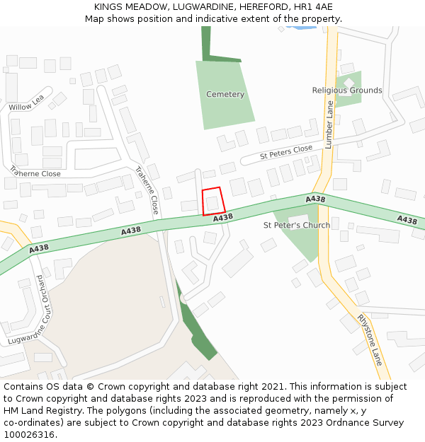 KINGS MEADOW, LUGWARDINE, HEREFORD, HR1 4AE: Location map and indicative extent of plot