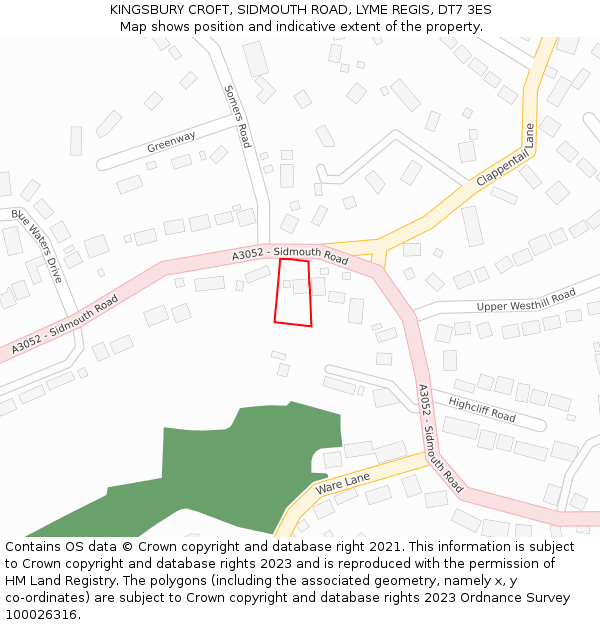 KINGSBURY CROFT, SIDMOUTH ROAD, LYME REGIS, DT7 3ES: Location map and indicative extent of plot