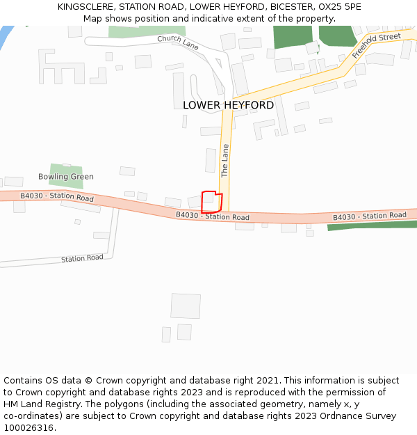 KINGSCLERE, STATION ROAD, LOWER HEYFORD, BICESTER, OX25 5PE: Location map and indicative extent of plot