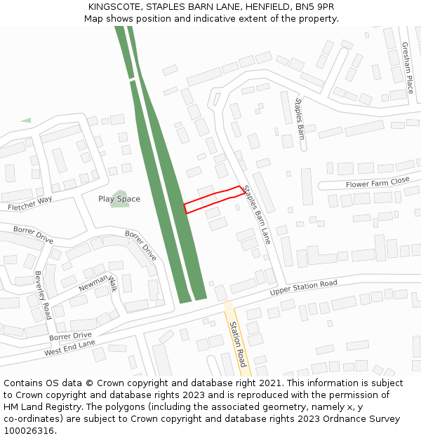 KINGSCOTE, STAPLES BARN LANE, HENFIELD, BN5 9PR: Location map and indicative extent of plot