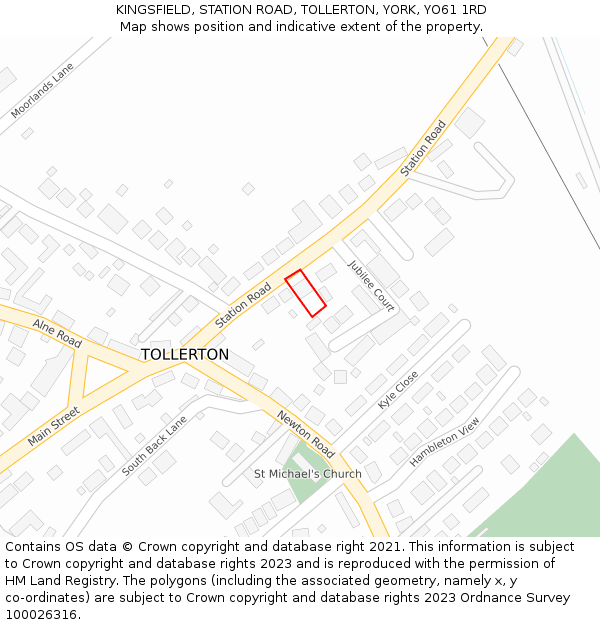 KINGSFIELD, STATION ROAD, TOLLERTON, YORK, YO61 1RD: Location map and indicative extent of plot