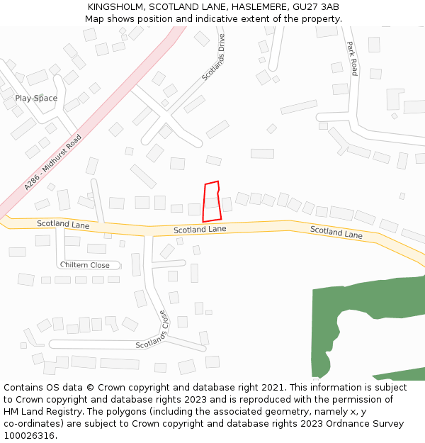 KINGSHOLM, SCOTLAND LANE, HASLEMERE, GU27 3AB: Location map and indicative extent of plot