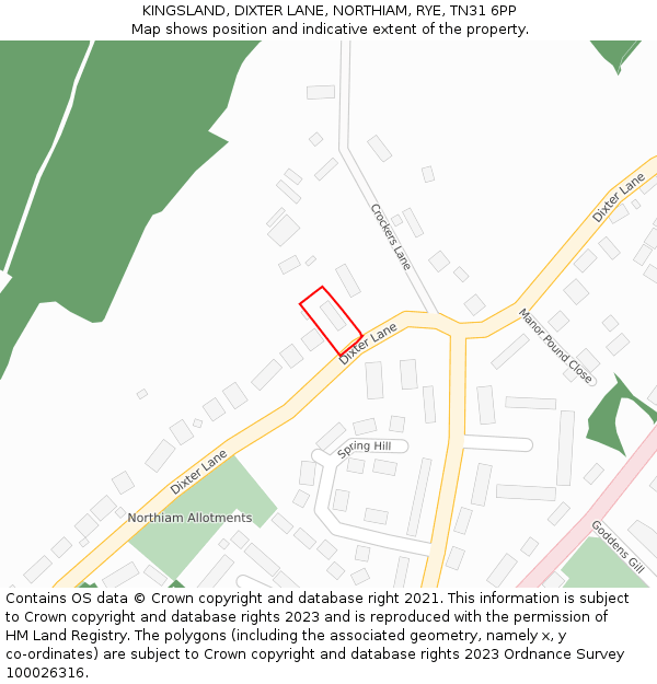 KINGSLAND, DIXTER LANE, NORTHIAM, RYE, TN31 6PP: Location map and indicative extent of plot