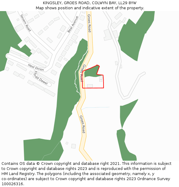 KINGSLEY, GROES ROAD, COLWYN BAY, LL29 8YW: Location map and indicative extent of plot