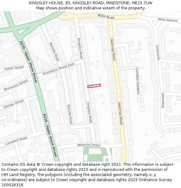 KINGSLEY HOUSE, 65, KINGSLEY ROAD, MAIDSTONE, ME15 7UW: Location map and indicative extent of plot