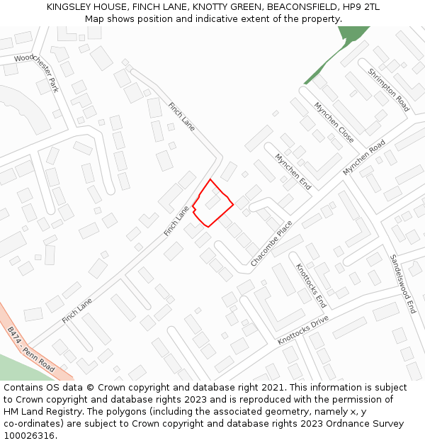 KINGSLEY HOUSE, FINCH LANE, KNOTTY GREEN, BEACONSFIELD, HP9 2TL: Location map and indicative extent of plot