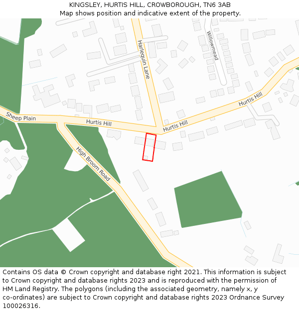 KINGSLEY, HURTIS HILL, CROWBOROUGH, TN6 3AB: Location map and indicative extent of plot