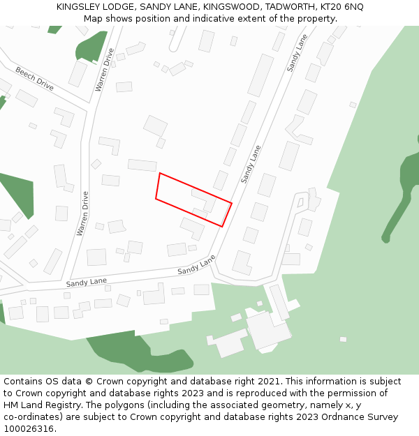 KINGSLEY LODGE, SANDY LANE, KINGSWOOD, TADWORTH, KT20 6NQ: Location map and indicative extent of plot