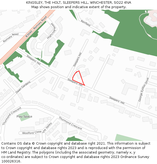 KINGSLEY, THE HOLT, SLEEPERS HILL, WINCHESTER, SO22 4NA: Location map and indicative extent of plot